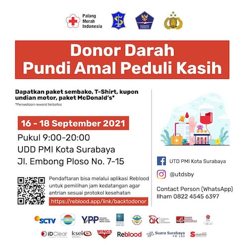 Poster Donor Darah Pundi Amal Peduli Kasih Surabaya September 2021