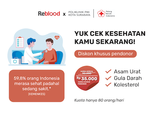 Cek Gula Darah, Kolesterol, Asam Urat hanya Rp 35.000 di UTD PMI Kota Surabaya